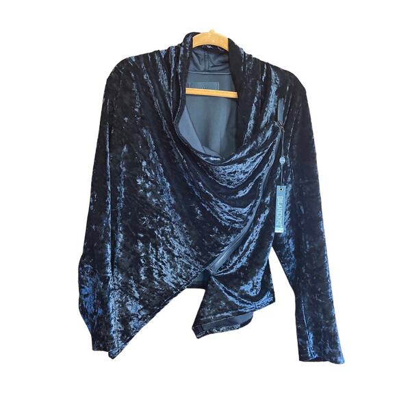 NWT Black Crushed Velvet BLANK NYC Anthropologie Asymmetrical Coat Medium - Picture 1 of 8